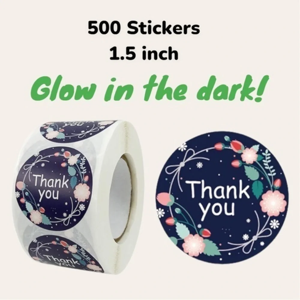 500 Thank You Stickers, 1.5 inch, Professional + Classy, Glow In The Dark